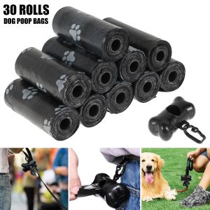 Carrier 30Roll Dog Poop Väskor Biologiskt nedbrytbar Eco husdjur Avfallsväska med brytpunkt Dispenser Pet Dogs Poop Clean Pick Up Tool for Outdoor