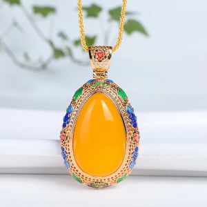 Hängen Natural Jade Droplet Shaped Pendant Necklace For Woman Yellow Chalcedony Charm Ethnic Style Luxury Jewelry Accessories grossist