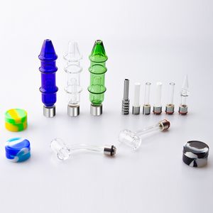 Headshop888 NC028 Tower Style Style Cam Bong Renkli Dökülme Koşullu Sigara Boru 510 Titanyum Kuvars Seramik Uç Kuvars Banger Tırnak 45/90 Derece