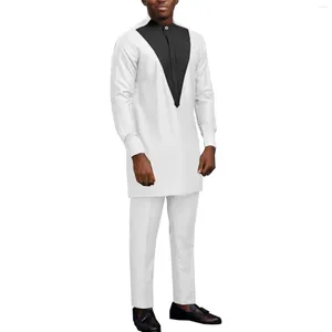 Etnik Giyim Sealp Afrika Kıyafetleri Erkekler için Patchwork Kıyafetler 2 Parça Set Gömlek Pantolon Dashiki Takım Nijeryalı Giysiler Düğün