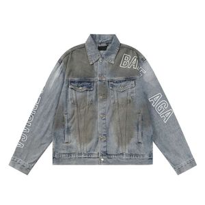 Men jacka designer jackor mens kvinnor mode tvättas och gammalt brev tryck grafisk denim jacka casual löst high street amerikansk knapp cardigan kappa