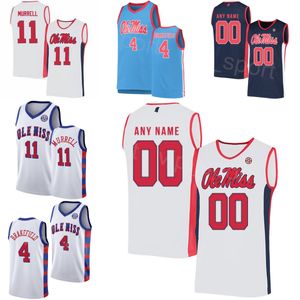 Ole Miss Rebels Basketball College 2 TJ Caldwell Jersey 4 Jaemyn Brakefield 25 Rashaud Marshall 7 Allen Flanigan 11 Matthew Murrell 5 Jaylen Murray Mans Mulher Jovem