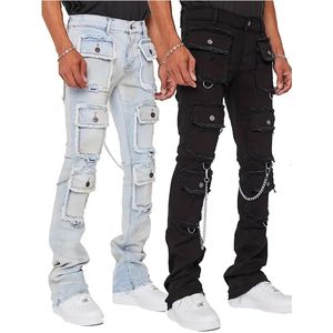 Mutipockets w branży ciężkich workowate dżinsy mężczyźni szczupły fit elastyczne y2k cargo spodnie męskie dżinsowe ubrania mężczyzny 240122