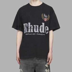 Designer Fashion Clothing Tees Tshirts Rhude Ear Of Wheat Letter Printing Trend Brand High Street Cotton Mortila Herrkvinnor Loose T-shirt Summer Wholesale Re88