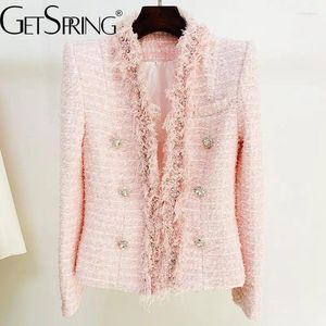 Women's Jackets Women Coat 2024 Autumn Winter Tweed Diamonds Buckles Tassel Drill Short Jacket Fashion All Match Ladies Tops