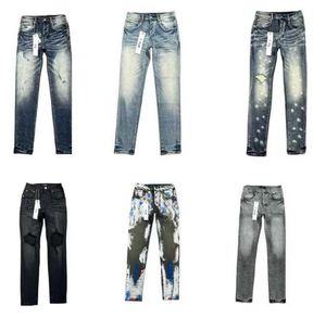 Lila Jeans, Designer-Mode, lässig, minimalistisch, schwarz-blaue Jeans, schlanke, dünne Stretch-Luxus-Patchwork-gestapelte, zerrissene Graffiti-Jogginghose