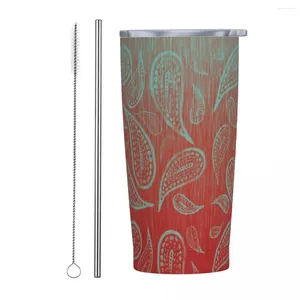 Tumblers Teal Green Red Paisley Mandala Insulated Tumbler With Straws And Lid Stainless Steel Travel Coffee Mug 20 Oz Double Wall