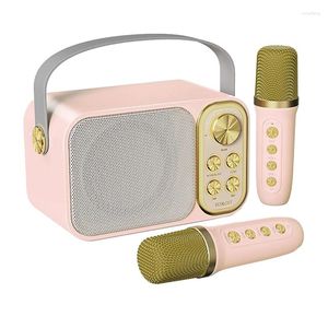 Mikrofonlar 1 Set Mini Karaoke Makinesi Plastik Metal Çocuklar için 2 Kablosuz Taşınabilir Bluetooth Hoparlör