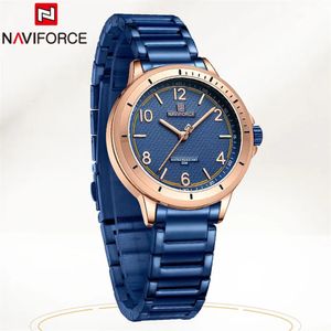 NAVIFORCE Top Luxury Brand Orologio da donna in oro al quarzo Orologio da polso impermeabile da donna Blu Bracciale in acciaio inossidabile Orologio femminile 5021 240119