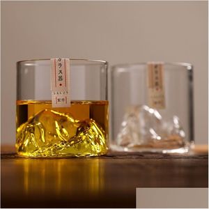 Mugs Japan 3D Mountain Whisky Glass Glacier Old Fashioned Whisky Rock Glasses Whiskegyglass Träpresentan Vodka Cup Wine Tumbler 220 Dhevu