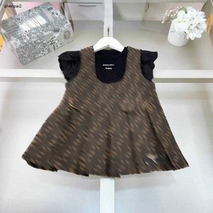 Luxo meninas agasalho vestido de bebê conjunto tamanho 100-150 ternos de festa cor sólida manga curta e carta impressa vestido camisola jan20