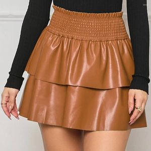 Skirts Women Sexy Solid Color Pu Leather Pleated Mini Women's Faux Skirt High Waist Causal Streetwear