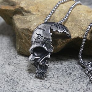 Alte Vintage Mode Hip Hop Herren Schädel Halskette Punk Biker 14K Weiß Gold Halskette Anhänger Männer Kette Schmuck geschenk