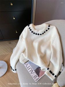 Kadın Sweaters Kadın Moda Gevşek Beyaz Örme Süveter Basit Uzun Kollu Jumper Sonbahar Kış Tığ işi Mori Kız Rahat Tasarım