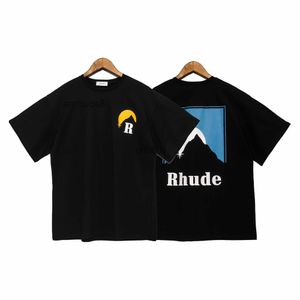 Män kvinnor t skjortor designers herr rhude tshirt fiess crewneck rund hals klassisk amerikansk fritid sommar snö berg solnedgång tryckt överdimensionerad kort 337v