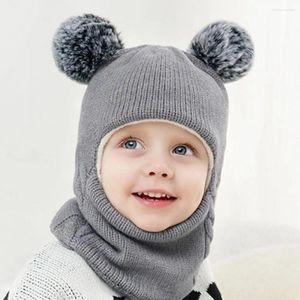 Berety 1-7y Winter Baby Hat Scalf jednoczęściowy dzianin pompom
