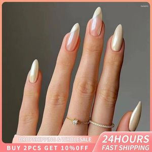 False Nails 24pcs Sparkling Color Fake Decoration Y2k Accessories Set Wearable Almond Head Press On Nail Glitter Gel