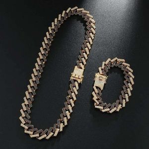 Hiphop Cuban Chain 925 Sterling Silver 14mm Two Tone Bracelet and Necklace GoldメッキアイスアウトVVSモイサナイトキューバリンクチェーン