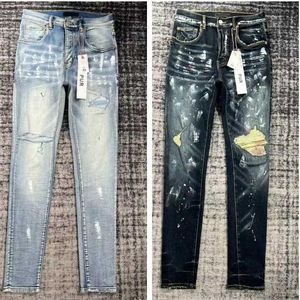 Lila jeans designer mens vintage lapptäcke flare byxor vild stack ripp rak ben y2k lös tvätt bleknar mode casual hip hop gata