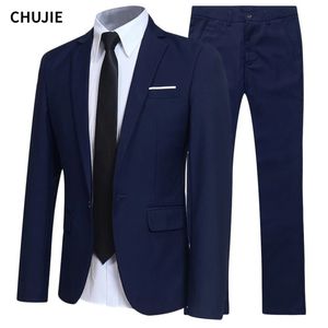 Blazer da uomo Set 2 pezzi Matrimonio elegante formale 3 abiti completi pantaloni coreani da lavoro blu cappotti giacche di lusso 240124