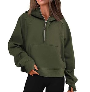 Crop hoodies for women Hoodies Womens lulu Scuba hoodies Oversized half zip cropped Sweatshirts Fleece gym sportswear with Pockets Thumb Hole lululemen1551