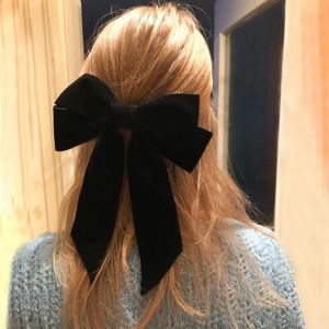 Płaszcze przeciwdeszczowe FNIO Modna Czarna duża aksamitna łuk klips do włosów dla kobiet dziewczęta ślub długą wstążkę Koreańskie spinki do włosów Barrette Akcesoria