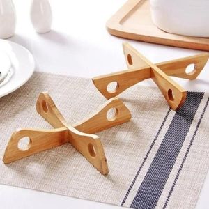 Kök förvaring 1 PC Bambu Pot Rack Trivet Löstagbart Cross TREE Värmeisolering Anti Scald Cooling Table Seary Bower Tool Tool