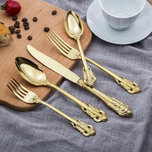 Set di posate retrò di alta qualità set di posate in acciaio inossidabile argento e oro coltello forchetta cucchiaio set di stoviglie 5 pezzi set di stoviglie205l