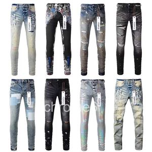 Designer Jeans for Mens Skinny Motorcycle Trendy Ripped Patchwork Hole All Year Round Slim Legged Wholesale Brand BH4Z