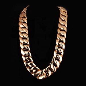 Tung tjock rund titanstål Fashion Hiphop Gold Plated Chain Biker Long Chain Necklace Men Curb Chain Gold Necklace Jewelry