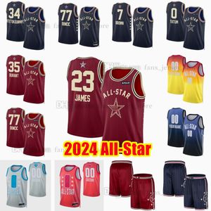 カスタム2024オールスタープリントバスケットボールジャージ77 Luka Doncic 30 Stephen Curry 2 Shai Gilgeous-Alexander 1 James Harde 11 Kyrie Irving 5 Anthony Edwards 12 Ja Morant