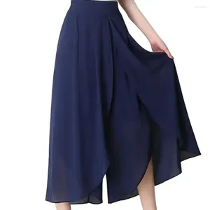 Damenhose, hohe Taille, Chiffon, doppelte Schichten, geteilter Saum, breites Bein für Damen, Rock in der Mitte der Wade, locker