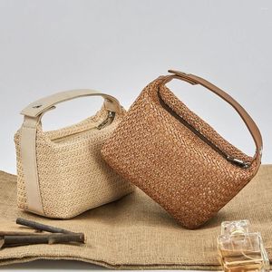 Borse per cosmetici Borsa per trucco in erba PP Borsa per bagno da donna di grande capacità Multifunzionale con manico in paglia intrecciata Moda femminile da viaggio