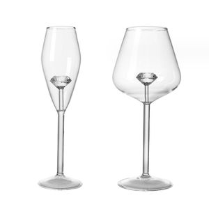 Creative 3D Clear Diamond Glass Build-in Red White Wine Glasses Cup Champagne Flute Goblets Household Lovely Gift