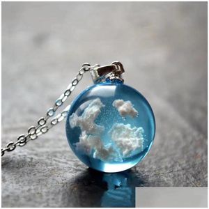 Pendant Necklaces Chic Transparent Women Blue Sky White Cloud Resin Rod Ball Moon Pendant Necklaces Chain Fashion Jewelry Gifts For Gi Dhkz0