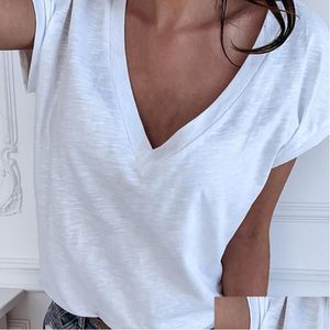 T-shirt da donna T-shirt estiva bianca T-shirt da donna casual T-shirt con scollo a V Pus Taglia Xl T-shirt a maniche corte Abbigliamento da donna Drop Deli Dhblo