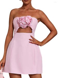 Casual Dresses Women Flowers Strapless Dress Summer Cutout Backless Mini Tube Party Ladies Cocktail Beach Streetwear Aesthetic Clothes