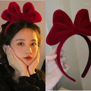 Raincoats Vintage Black Red Bow Hairbands For Women Velvet Big Bowknot Hair Hoop Female Girls Accessories Pannband