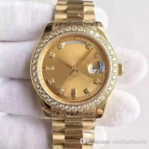 Mens Watch Waterproof Sapphire Crystal 18K Gold Dial Diamond Inlay Automatic Mechanical Watch President Strap Original Folding Buc266r