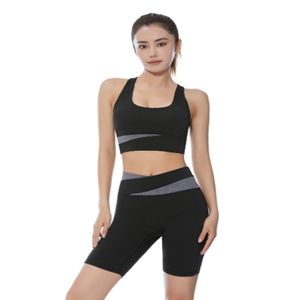 LL Color blocking women's sports yoga bra color blocking quick drying and breathable collection paired with a beautiful back running vest two-piece shorts set