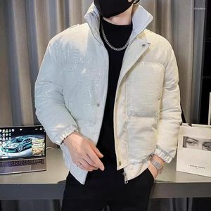 Men's Trench Coats Luxury Pearlescent Sequins Winter Jackets Men Thickened Warm Puffer Parkas Casual Oversize Coat Hiphop Overcoat Clothing
