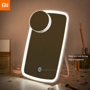 Speglar Xiaomi Desktop LED Makeup Mirror Portable Folding Fill Light Desktop Dressing HD Beauty Mirror Net Red Photo Mirror