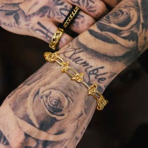 Knotted Chain Bracelet Men,14k Yellow Gold chunky Grunge Aesthetic Style Bracelet Jewelry