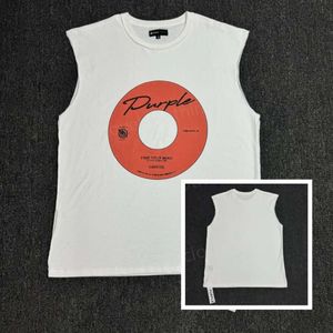 デザイナーメンズパープルトップパンクノースリーブコットンTシャツファッションクルーネックネック通気性チョッキレタリングプリントカジュアルサマーメンズタンクトップ