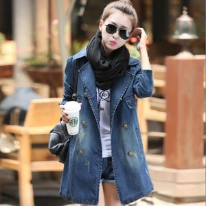 Jaqueta jeans para mulheres 2024 outono inverno moda comprimento médio casual duplo breasted cinto denim trench coat jaqueta feminina topo