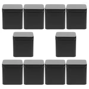 Storage Bottles 10 Pcs Tinplate Small Square Portable Metal Can Set 10pcs (black) Gift Boxes Loose Tea Tins Leaves Case Iron Cookie With