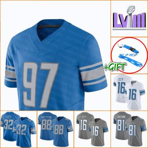 Jersey personalizada de atacado Jared Goff Amon Ra St Brown DetroitlionsFootball Jerseys Barry Sanders Men Jovens Crianças Blue White Limited