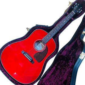 41-дюймовая форма J45, полностью твердая древесина, красная глянцевая краска, поверхность акустической деревянной гитары