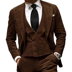 3 peças terno masculino colete calças de inverno blazer jaqueta define padrinhos tweed smoking para casamento blazer calças colete y240125