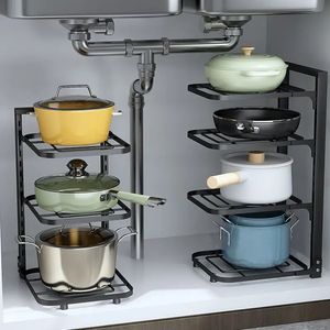 Stainless Steel Kitchen Pot Rack Organizer Sewer Special Storage Cookware Holders Adjustable Counter Pantry Table Cabinet Rack 240122